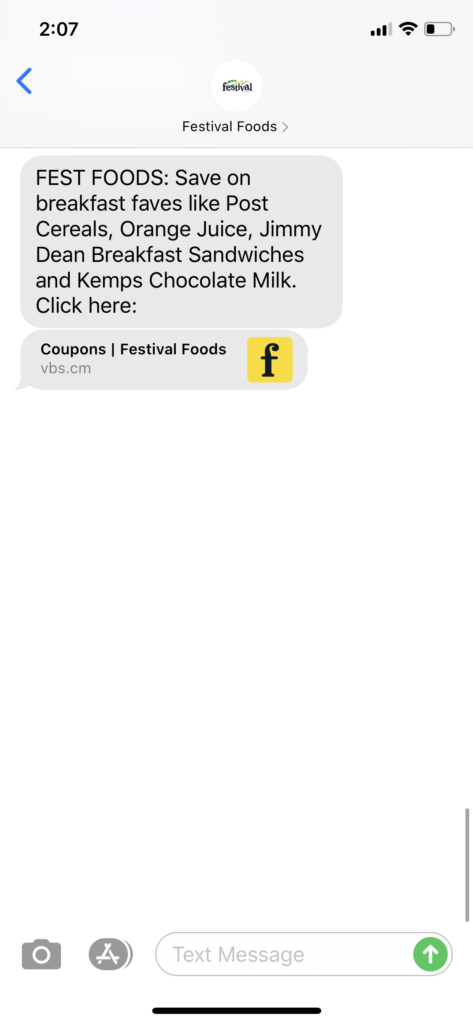 Festival Foods Text Message Marketing Example - 07.08.2020