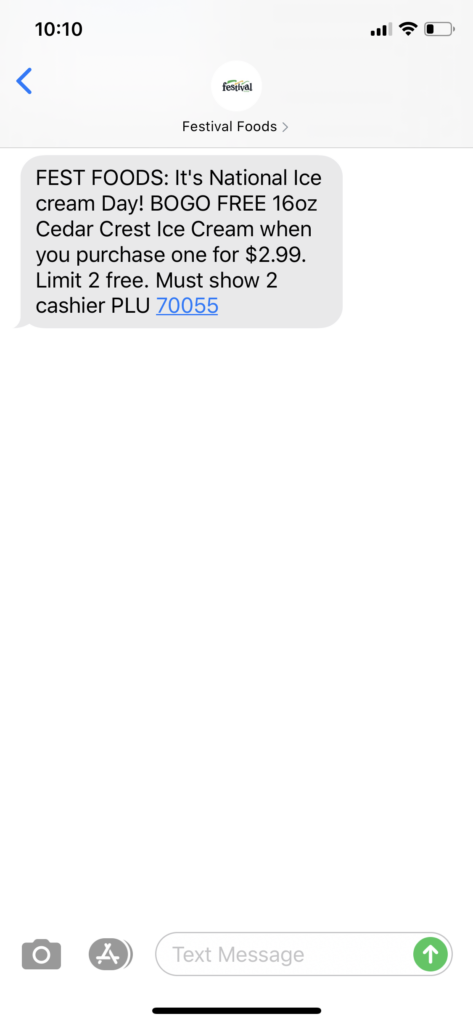 Festival Foods Text Message Marketing Example - 07.19.2020