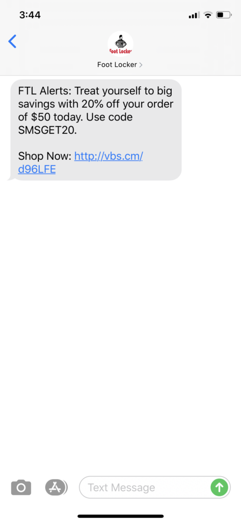 Foot Locker Text Message Marketing Example - 07.22.2020