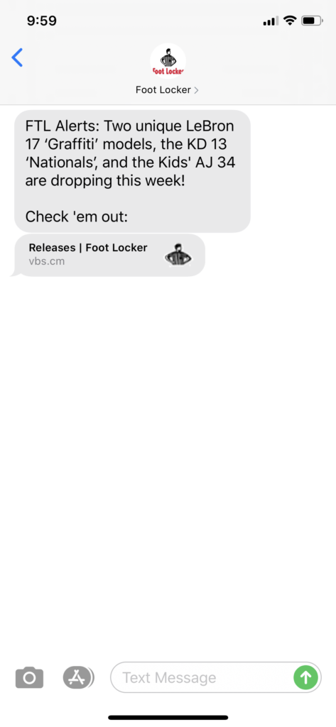 Foot Locker Text Message Marketing Example - 07.27.2020