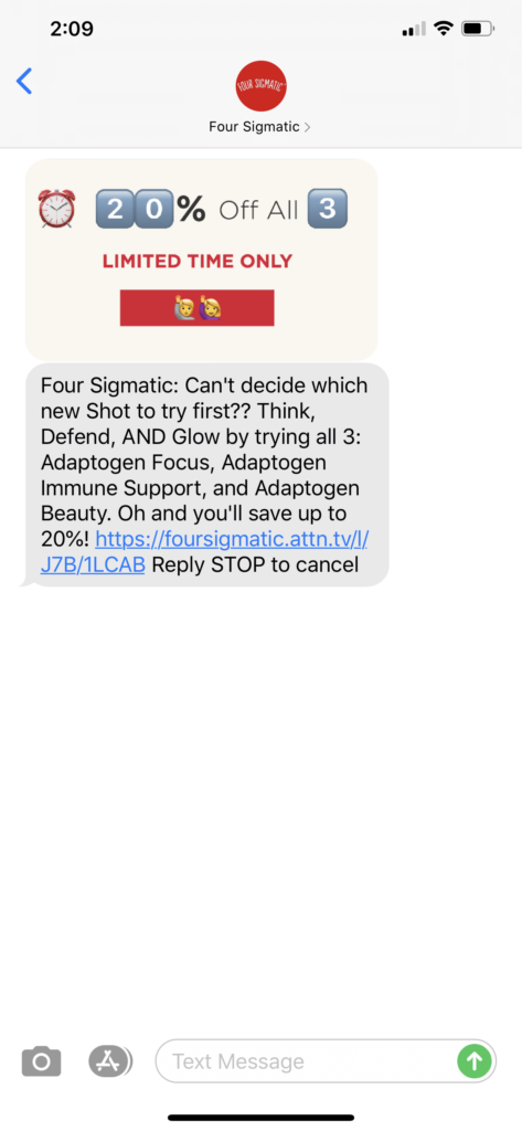 Four Sigmatic Text Message Marketing Example - 07.17.2020