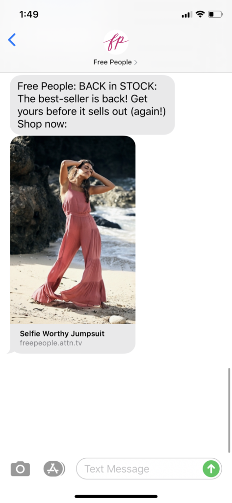 Free People Text Message Marketing Example - 07.10.2020