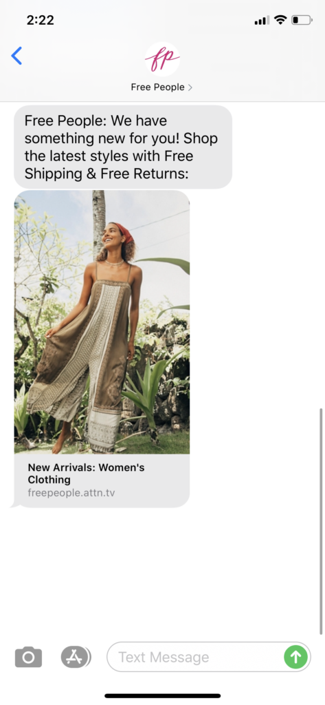 Free People Text Message Marketing Example - 07.12.2020