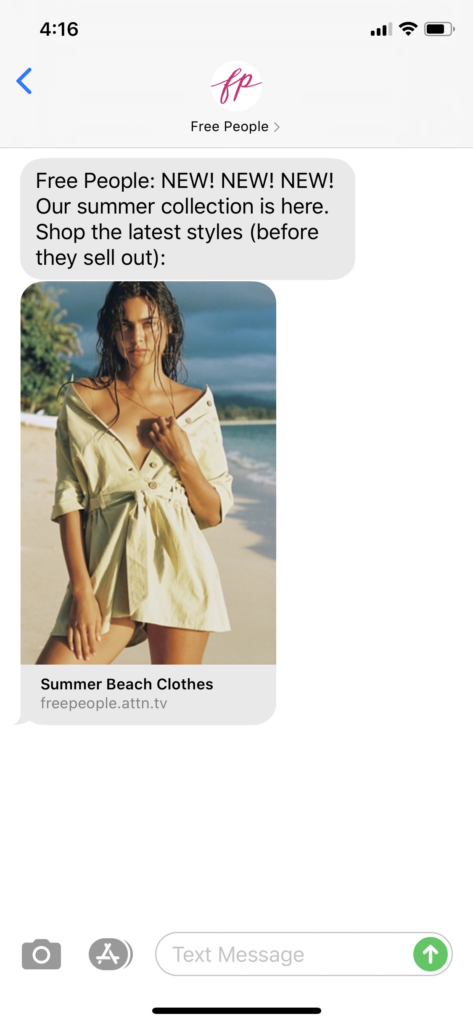 Free People Text Message Marketing Example - 07.14.2020