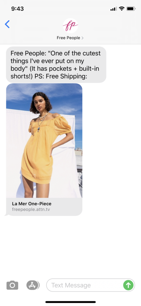 Free People Text Message Marketing Example - 07.24.2020