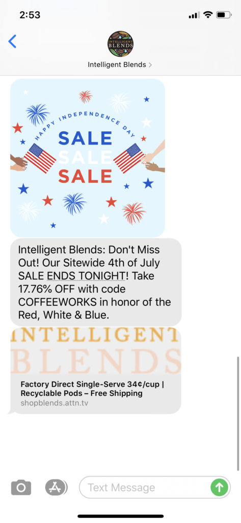 Intelligent Blends Text Message Marketing Example - 07.06.2020