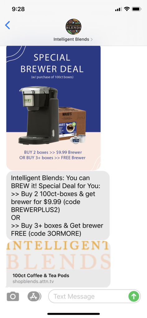 Intelligent Blends Text Message Marketing Example - 07.27.2020