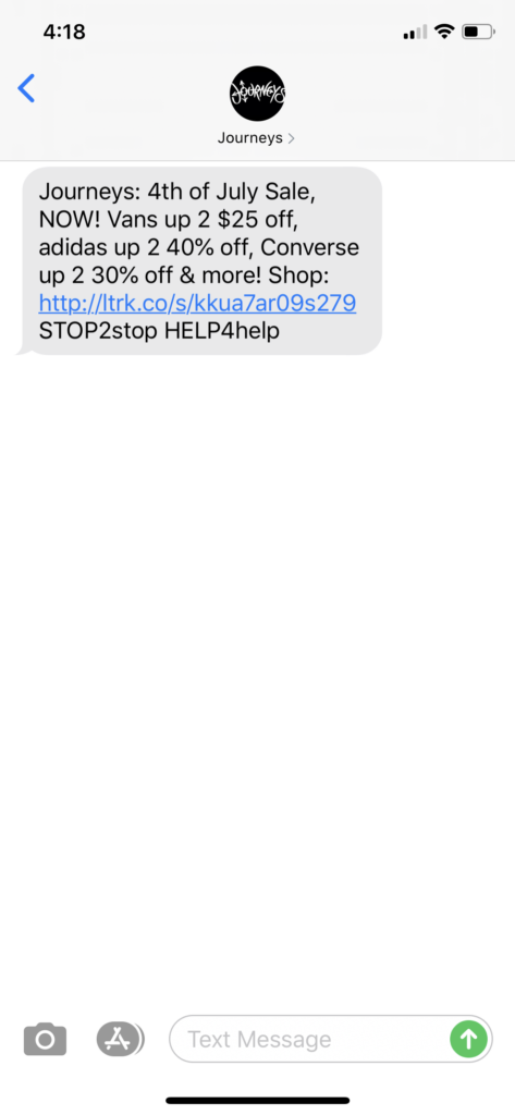 Journeys Text Message Marketing Example - 07.02.2020