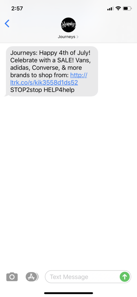 Journeys Text Message Marketing Example - 07.06.2020