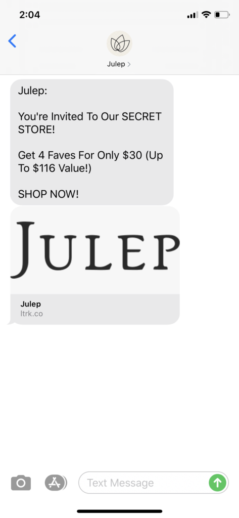 Julep Text Message Marketing Example - 07.10.2020