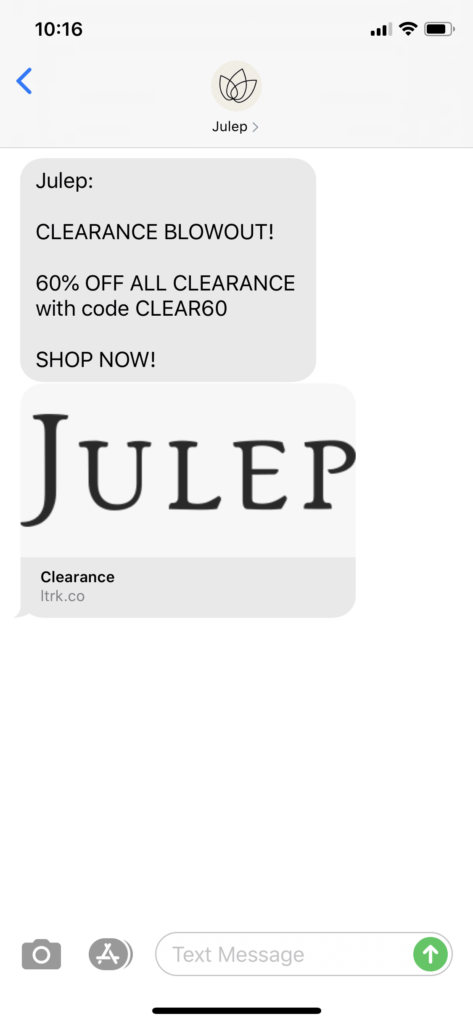 Julep Text Message Marketing Example - 07.15.2020