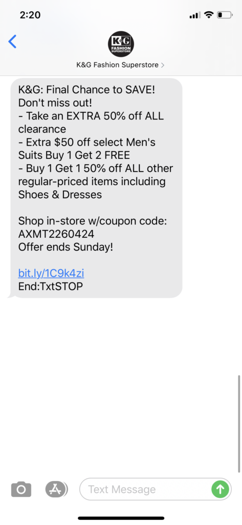 KG Text Message Marketing Example - 07.06.2020