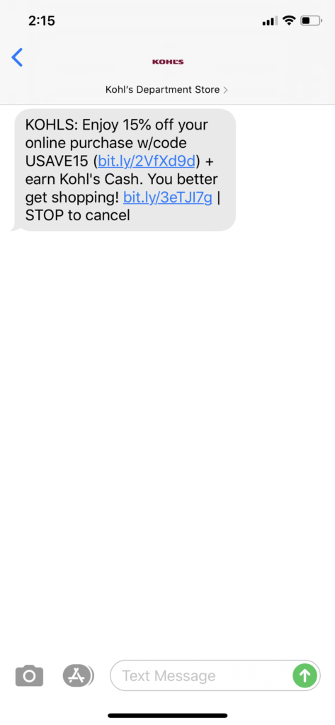 Kohl’s Text Message Marketing Example - 07.17.2020