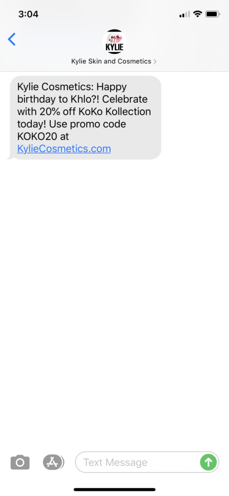 Kylie Cosmetics Text Message Marketing Example - 06.27.2020