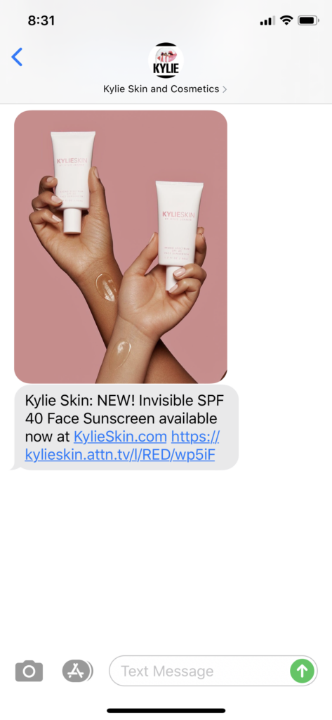 Kylie Skin and Cosmetics Text Message Marketing Example - 07.09.2020