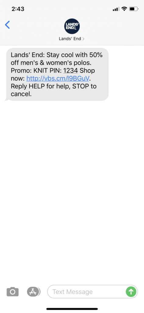Lands’ End Text Message Marketing Example - 07.06.2020