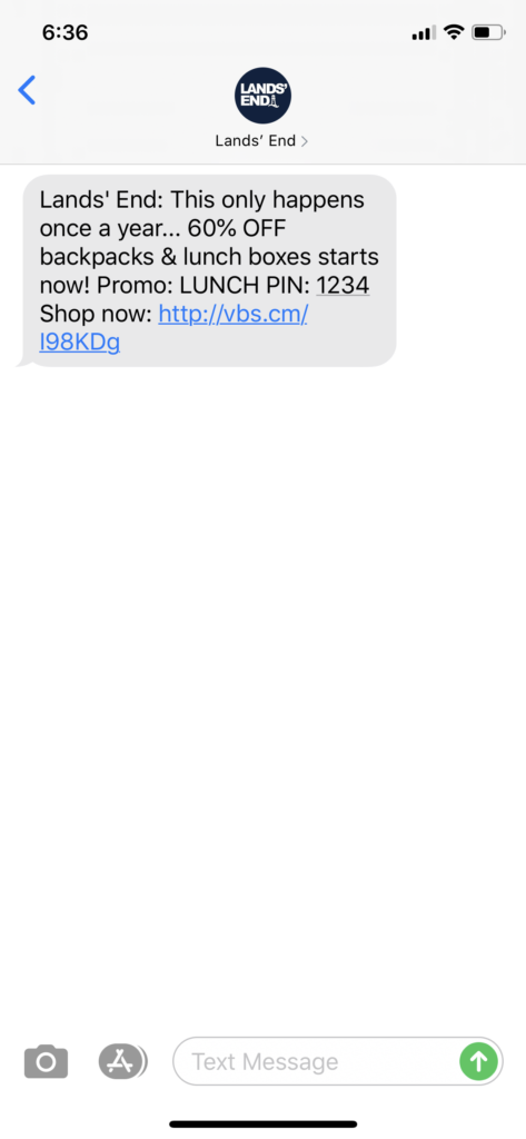 Lands’ End Text Message Marketing Example - 07.21.2020