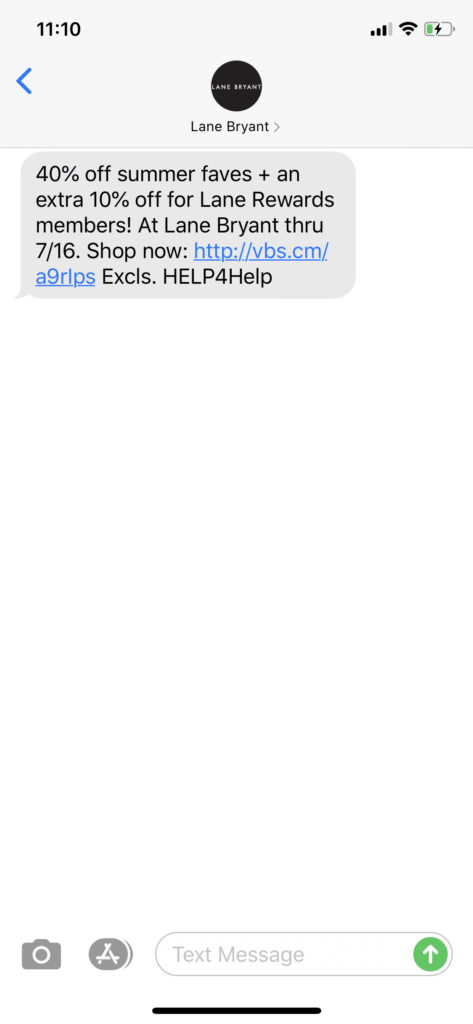 Lane Bryant Text Message Marketing Example - 07.15.2020