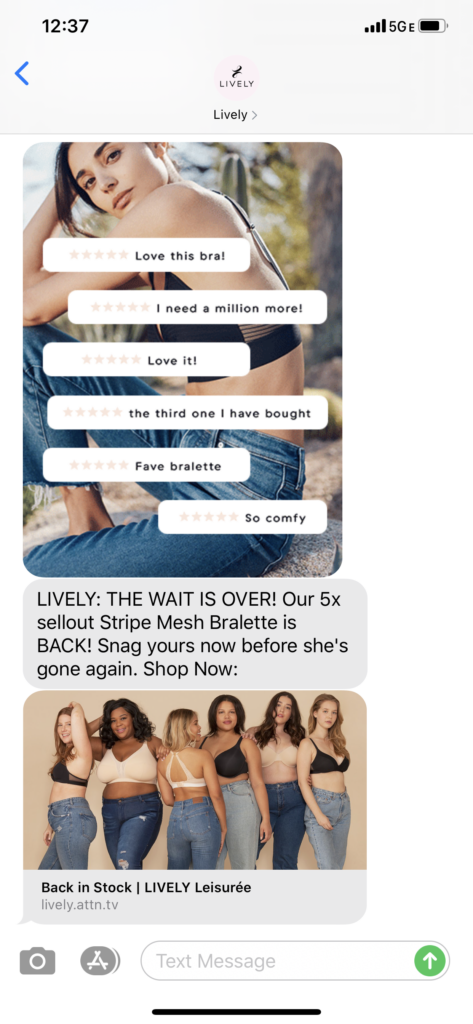 Lively Text Message Marketing Example - 06.30.2020