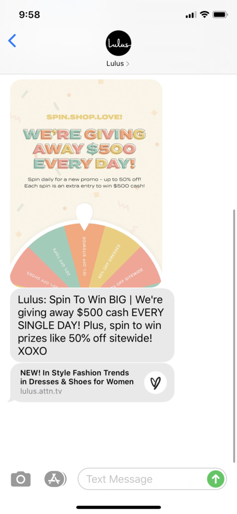 Lulus Text Message Marketing Example - 06.29.2020