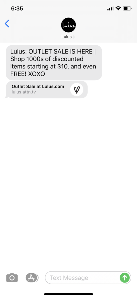Lulus Text Message Marketing Example - 07.21.2020