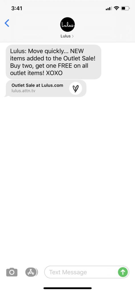 Lulus Text Message Marketing Example - 07.22.2020