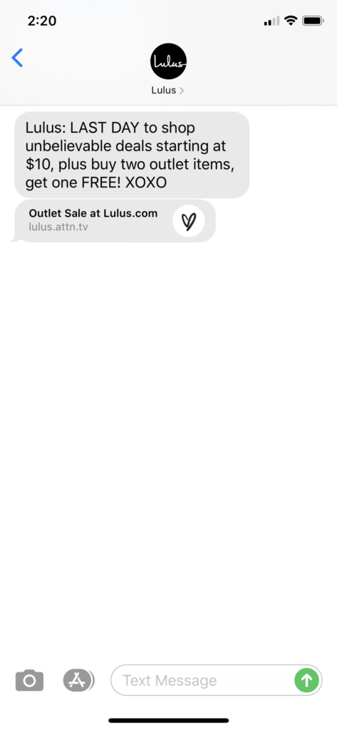 Lulus Text Message Marketing Example - 07.26.2020