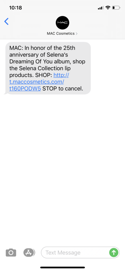 MAC Cosmetics Text Message Marketing Example - 07.18.2020
