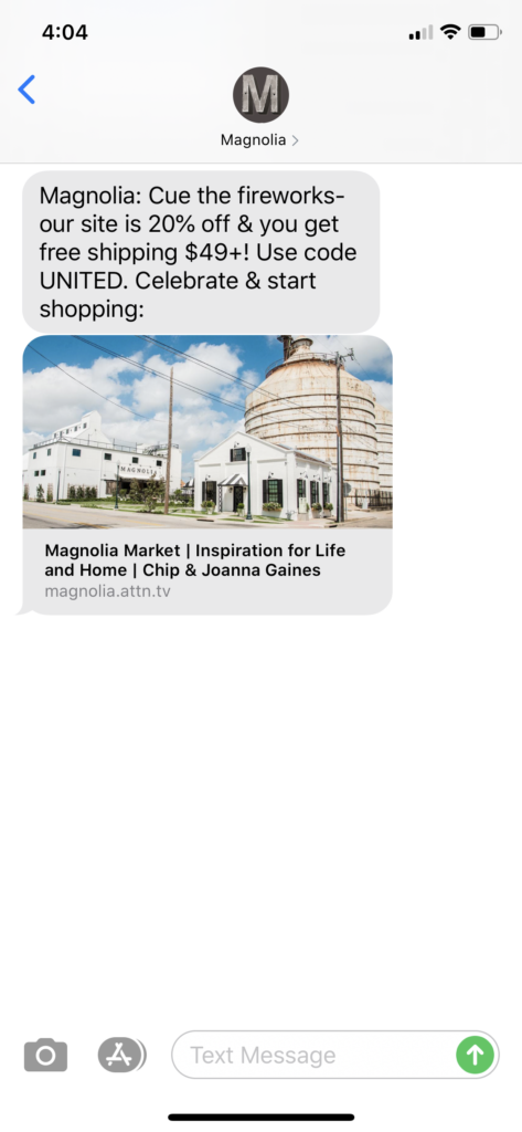 Magnolia Text Message Marketing Example - 07.02.2020