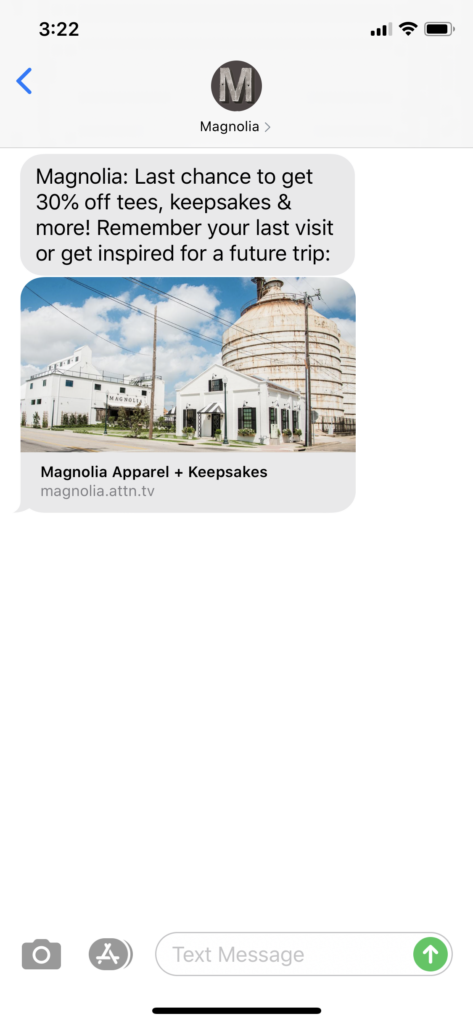 Magnolia Text Message Marketing Example - 07.13.2020