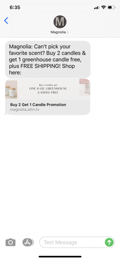 Magnolia Text Message Marketing Example - 07.21.2020