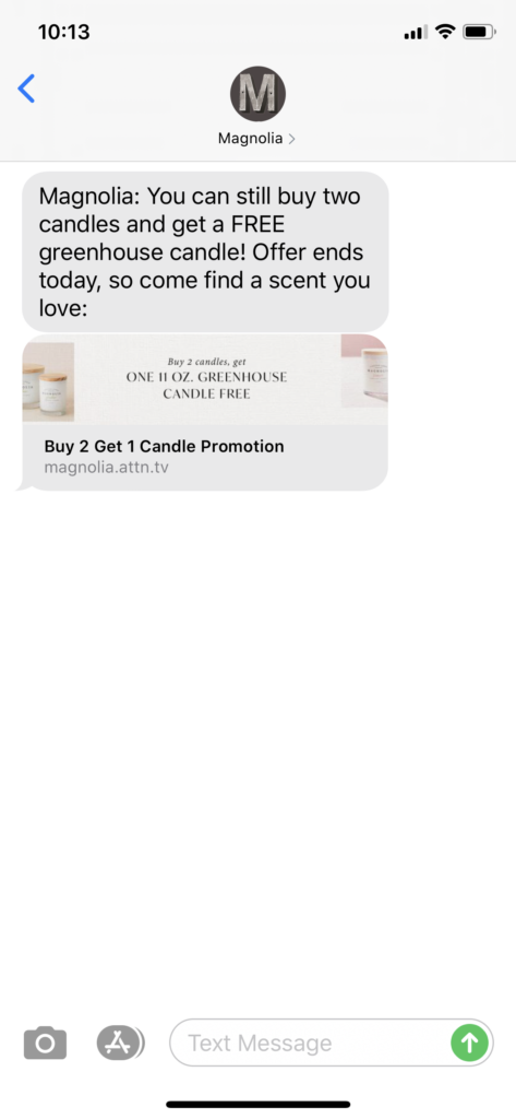 Magnolia Text Message Marketing Example - 07.27.2020