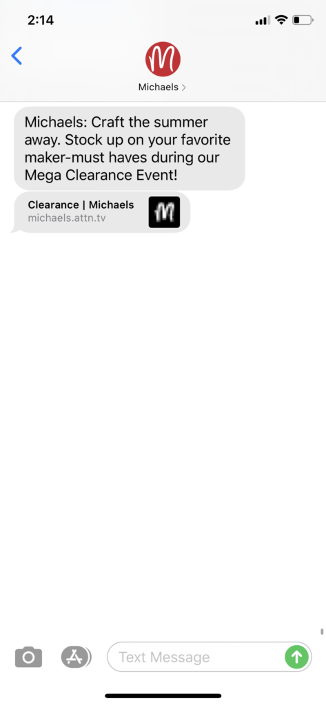 Michaels Text Message Marketing Example - 07.07.2020