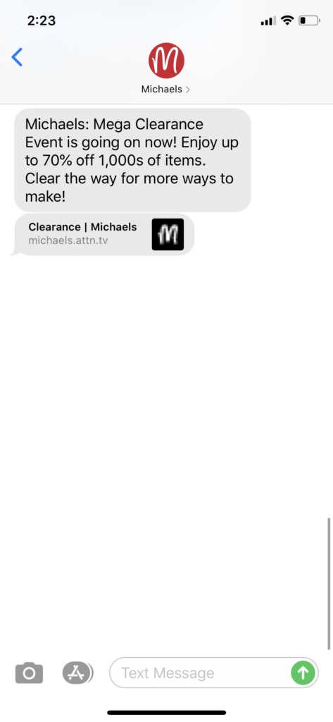 Michaels Text Message Marketing Example - 07.12.2020