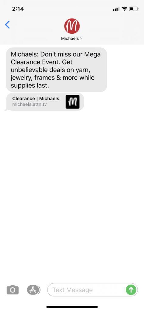 Michaels Text Message Marketing Example - 07.17.2020