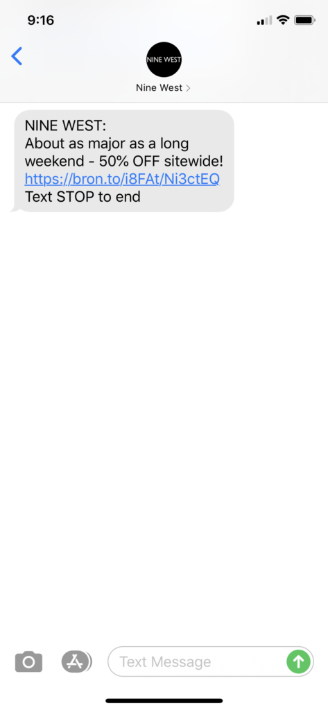 Nine West Text Message Marketing Example - 07.02.2020
