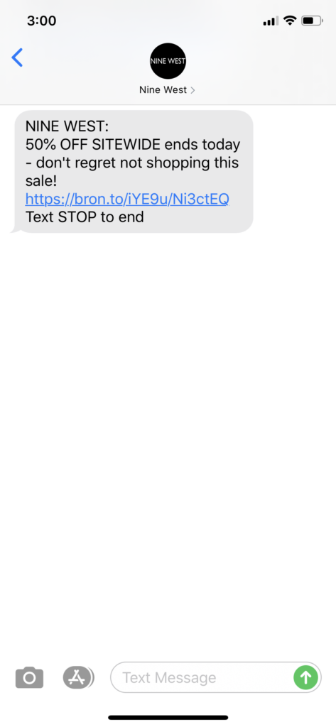 Nine West Text Message Marketing Example - 07.06.2020