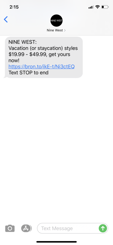 Nine West Text Message Marketing Example - 07.07.2020