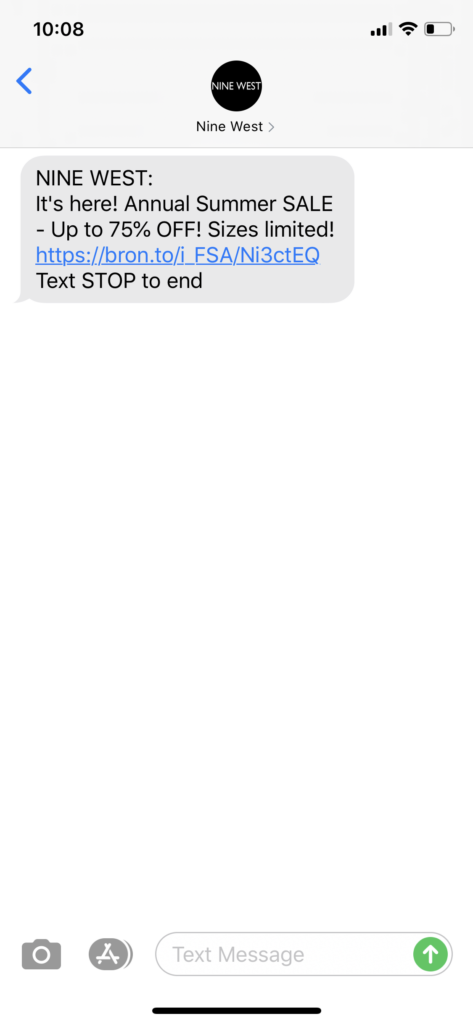 Nine West Text Message Marketing Example - 07.19.2020
