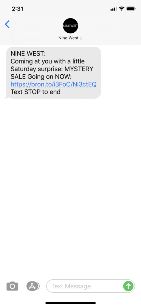 Nine West Text Message Marketing Example - 07.25.2020