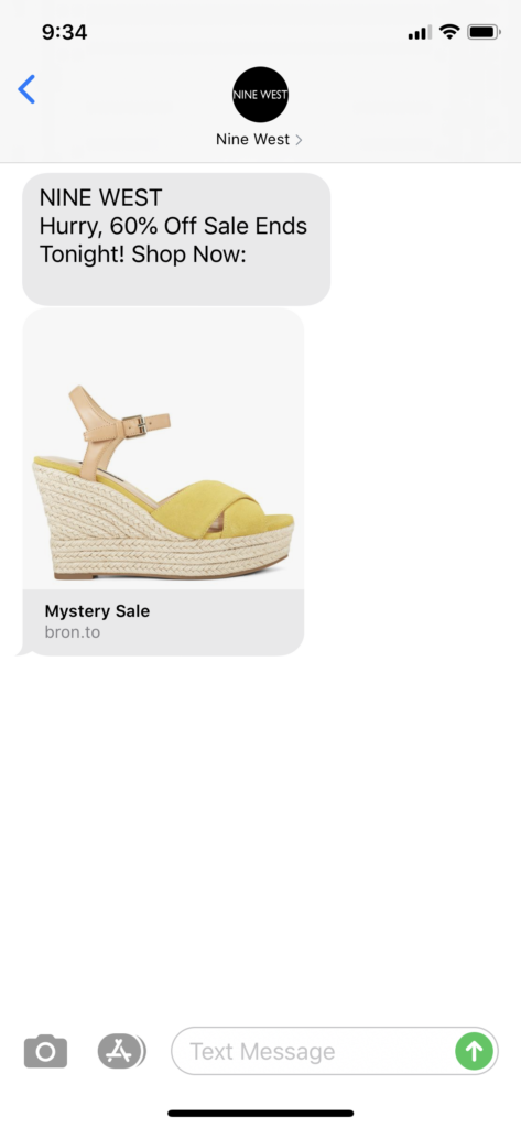 Nine West Text Message Marketing Example - 07.26.2020