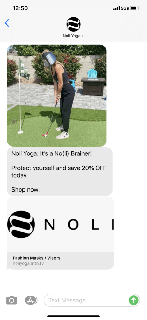 Noli Yoga Text Message Marketing Example - 06.27.2020