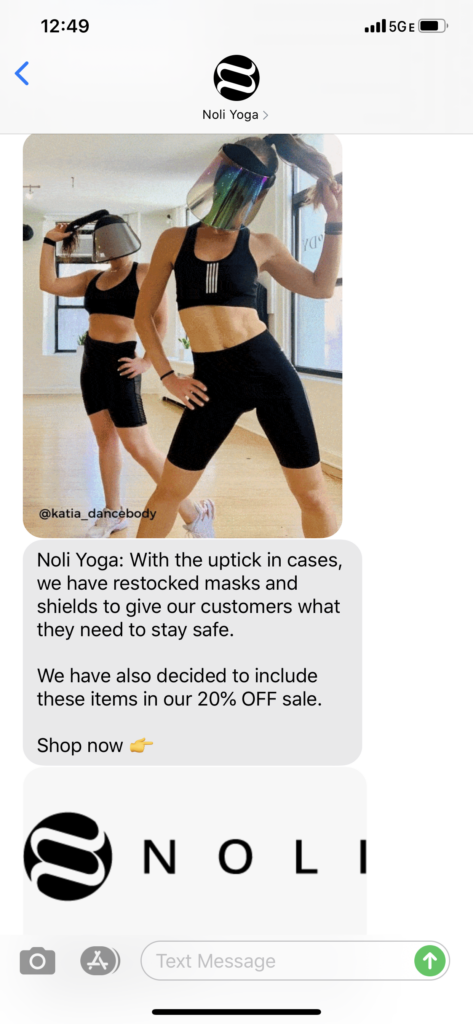 Noli Yoga Text Message Marketing Example - 06.30.2020