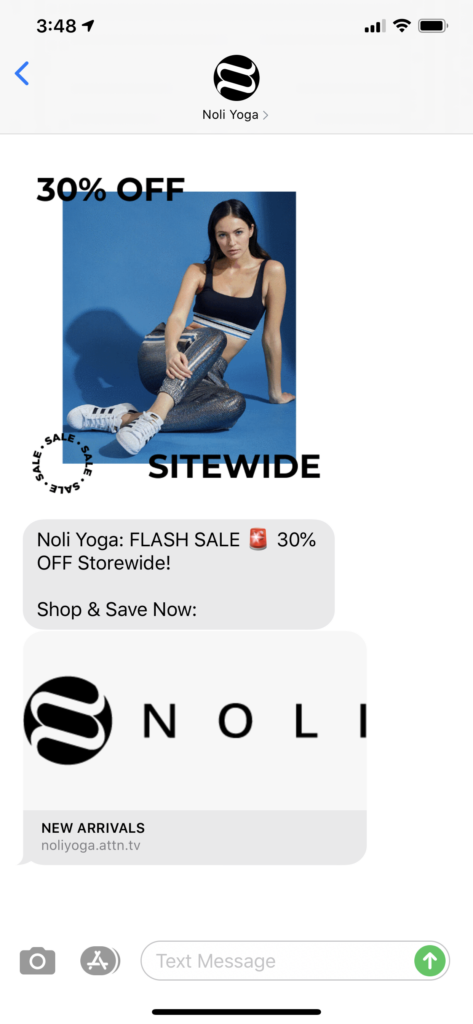 Noli Yoga Text Message Marketing Example - 07.03.2020