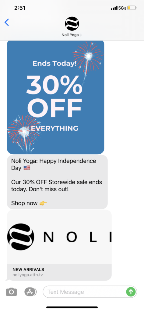 Noli Yoga Text Message Marketing Example - 07.04.2020