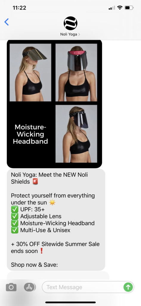 Noli Yoga Text Message Marketing Example - 07.14.2020