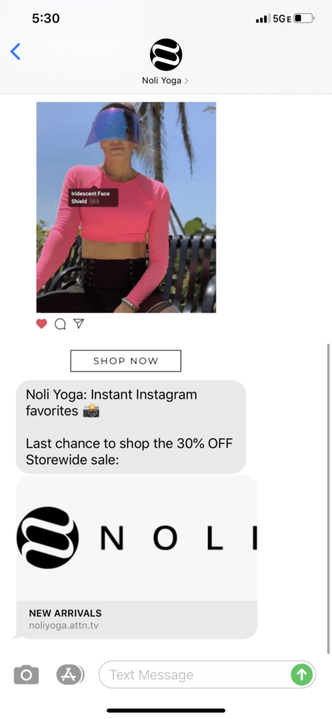 Noli Yoga Text Message Marketing Example - 07.26.2020