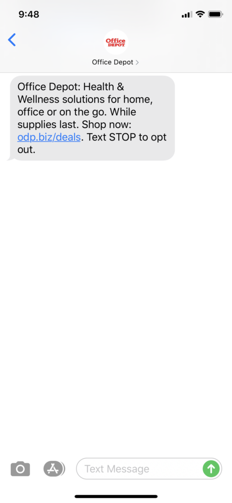 Office Depot Text Message Marketing Example - 06.30.2020