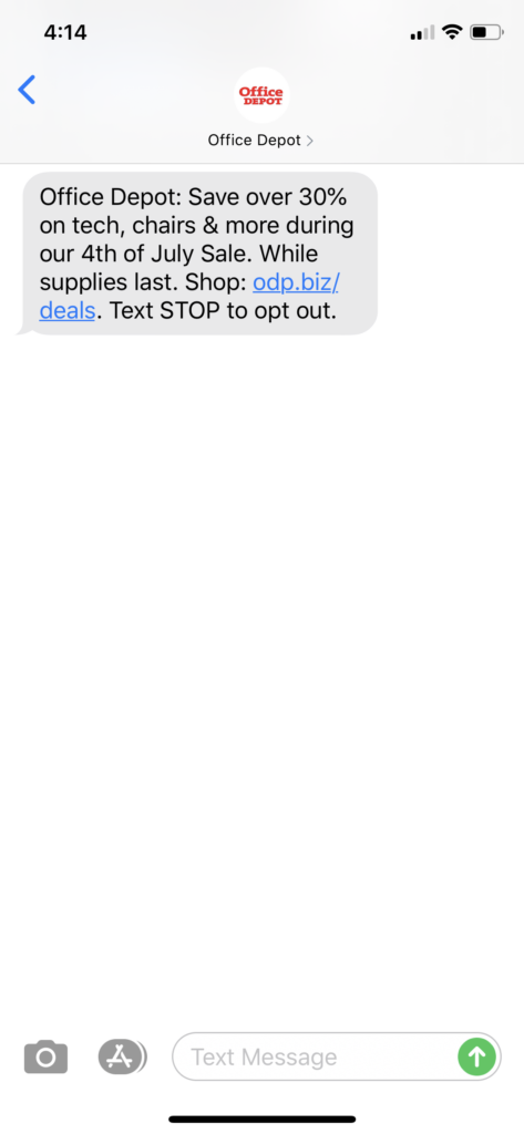 Office Depot Text Message Marketing Example - 07.03.2020