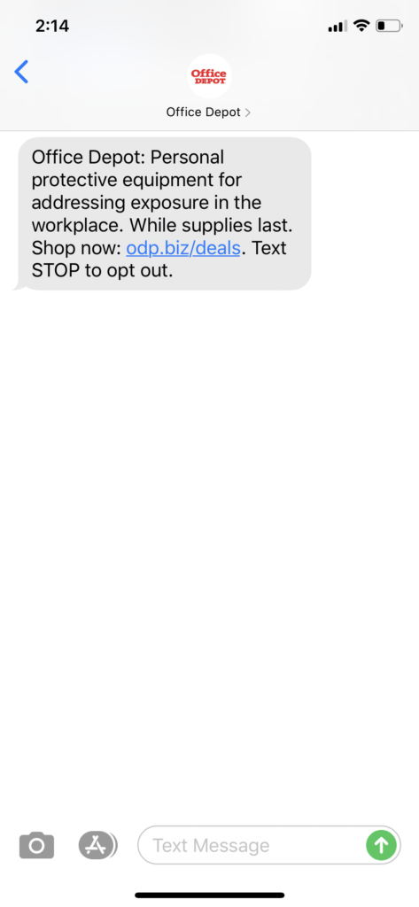 Office Depot Text Message Marketing Example - 07.07.2020